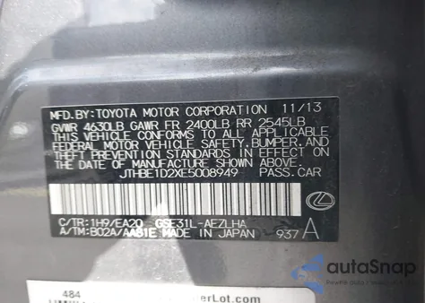 2014 Lexus Is 350 from USA, damaged, VIN JTHBE1D2XE5008949